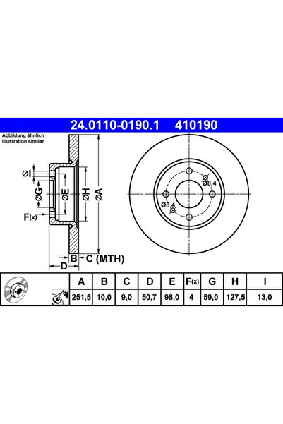 Ate Дискова спирачка Alfa Romeo 164 Fiat Bravo 2/Croma