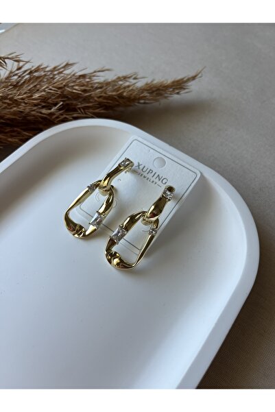 Dreamstone Jewelry Xuping-Taşlı Gold Oval Halkalı Modern Küpe