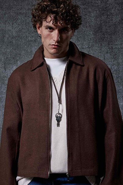 ablukaonline Men's Oversize Slim Zipper Jacket Brown