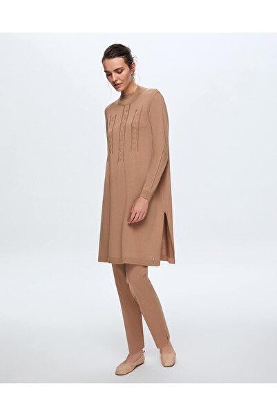 MISS DALIDA T24K-6030 Saç Örgü Detaylı Tunik COMO-CAREMEL
