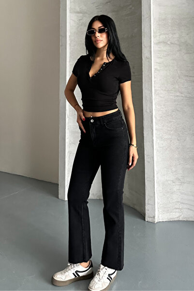 macharel jeans Τζιν σκούρο ανθρακί με κομμένο πόδι