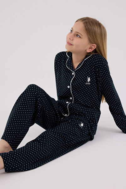 U.S. Polo Assn. Girls' Shirt Pajama Set - Navy Blue