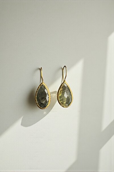 bemoreatelier Altın Kaplama Doğal Taşlı Elips Küpe