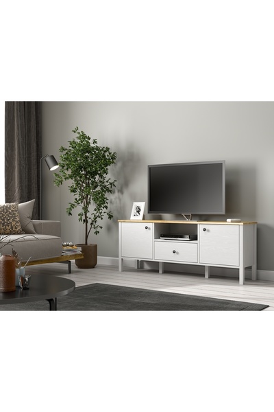 Sakura Ahşap Hunerika Malva 4 Kapaklı1 Çekmeceli kahve dolabı-Wood Beyaz-Minifiks Bağlantılı