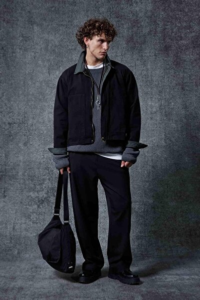 ablukaonline Мъжка яке с карирана детайлност, подходящо за пране, с свободна кройка, черно