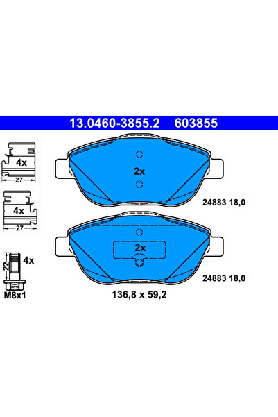 Ate Set Placute Frana Frana Disc Citroen C3 2/C3 Picasso/C4 Cactus Peugeot 20...