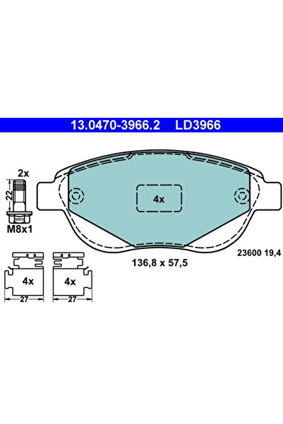 Ate Set Placute Frana Frana Disc Citroen C3 1/C4 1/C4 Cupe Peugeot 206/207/30...