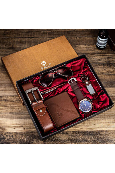 JESOU Set bărbătesc ceas, portofel, curea, ochelari de soare, pix, breloc, 6 piese