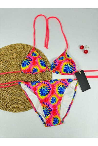 VAJESTO Women's Lycra Stretchy Halter Neck Stylish Drawstring Triangle Bikini Set