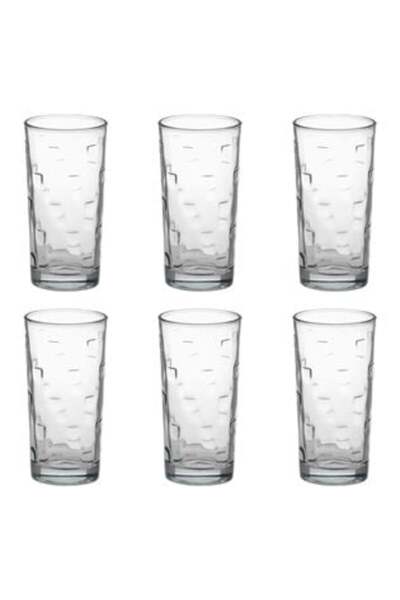 Aneliz Set of 6 Transparent Glass Glasses "Square" with Relief Pattern 250 ml