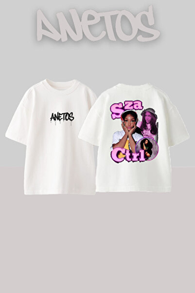Anetos Sza Ctrl Design Spate cu imprimeu Bumbac Alb supradimensionat tricou