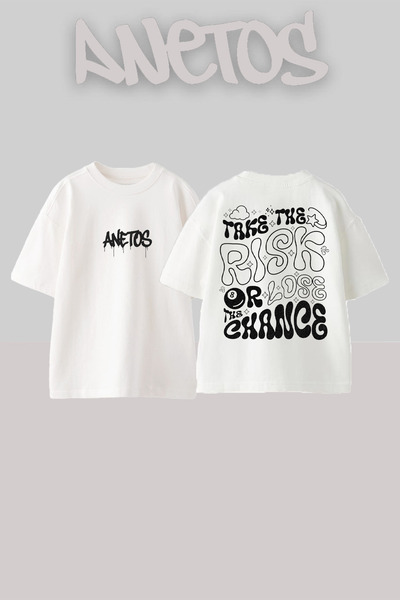Anetos Take The Risk Design Spate cu imprimeu Bumbac Alb supradimensionat tricou