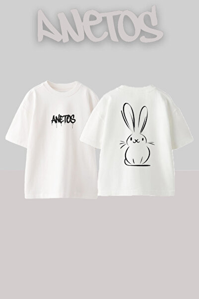 Anetos Tavsan Design Rucsac cu imprimeu Bumbac Alb supradimensionat tricou