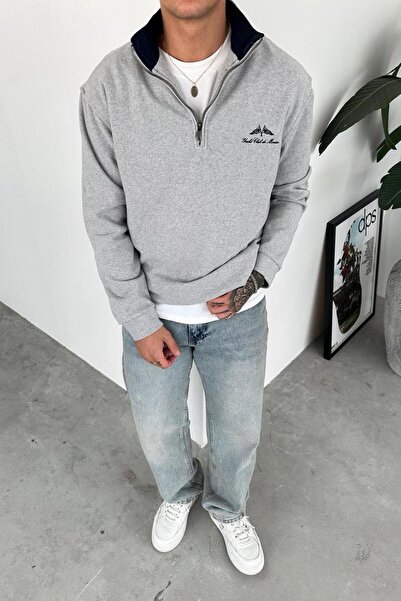 HAFKAGİYİM Gray Yacht Club Half Zip Relaxed Sweatshirt