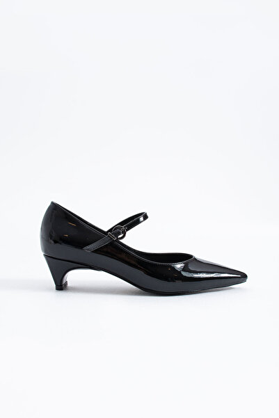 Siena Shoes حذاء نسائي من Tosey بكعب مطاطي وشريط من الجلد الأسود اللامع