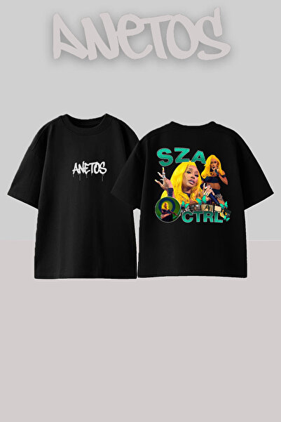 Anetos Μπλουζάκι Sza 4 Design Back με τύπωμα Cotton Black oversized