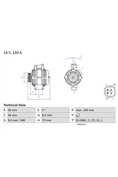 Bosch Generator / Alternator Honda Accord 7/Civic 8/Cr-5 2