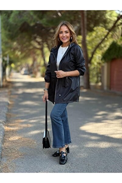 Modayakamoz Women's hooded and drawstring detail raincoat