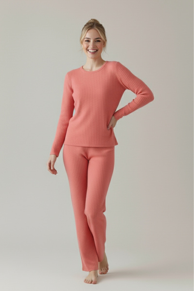 Farya Home Σετ πιτζάμες από βαμβακερό χοντρό χειμωνιάτικο ριγέ πλεκτό σετ πιτζάμες