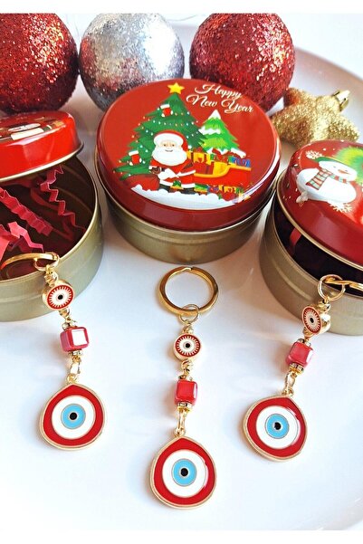 Svc Aksesuar Luxury New Year's Gift 3-Piece Large Evil Eye Beads Red Keychain...