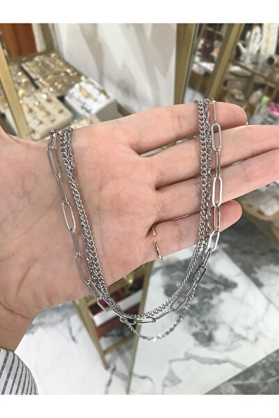 the ASEL İNCİ قلادة فضية بتفاصيل دقيقة مكونة من 3 قطع على شكل مشبك وسلسلة