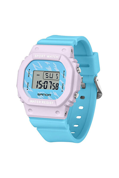Sanda Ceas pentru copii 393 albastru-violet – design sportiv, digital, afișaj LED, rezistent la apă 5ATM