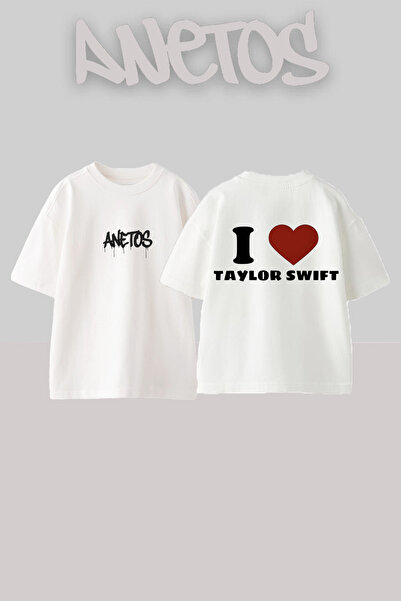 Anetos تي شيرت تايلور سويفت 3 مطبوع من الخلف من القطن الأبيض كبير الحجم
