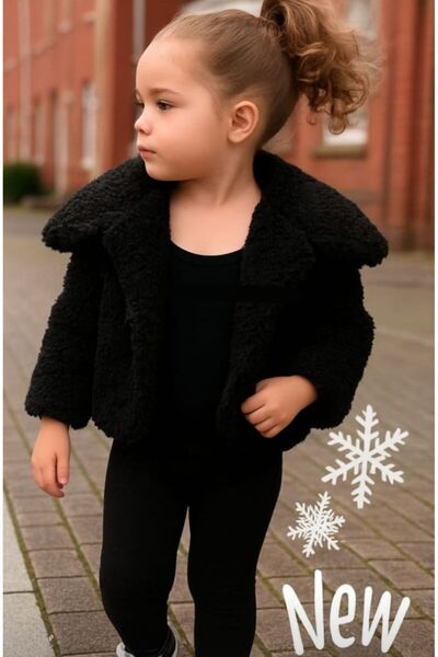 Süslüm Kids معطف أسود قصير من القطيفة