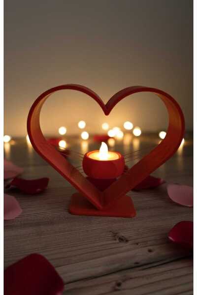ASYDESIGN Tealight Mumluk Kalp Dekorlu Pilli Ledli