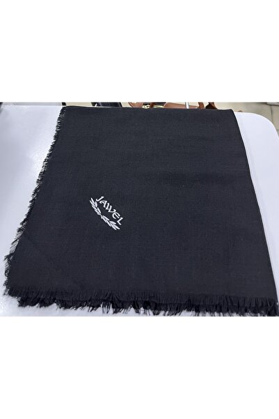 Gül Eşarp Jawel Keten Cotton Scarf Fringed Edges Black