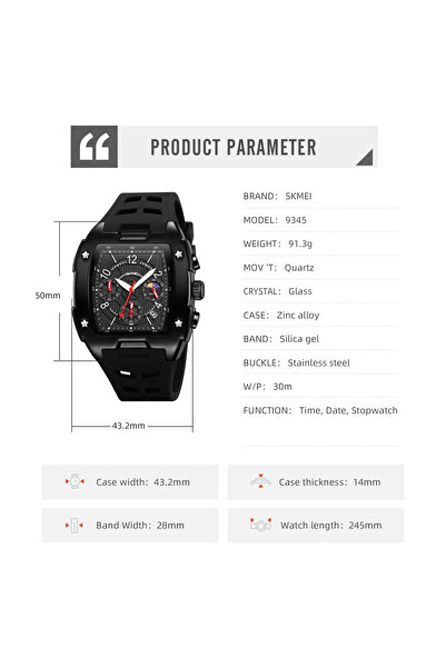 Skmei 9345 Black Men's Digital Watch – Multiple Functions, Fashion Design, Stopwatch, 3ATM