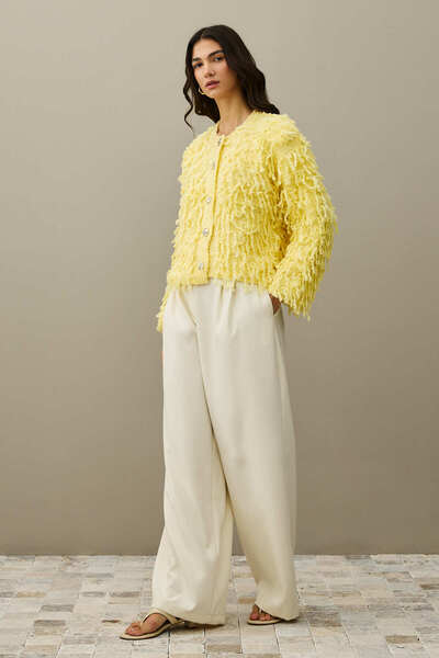 Fahhar Fringed Knitwear Jacket Yellow
