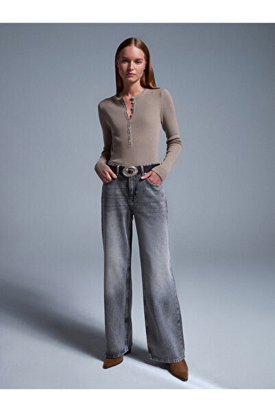 Dilvin 72056 100% Cotton High Waist Wide Leg Jean-Anthracite