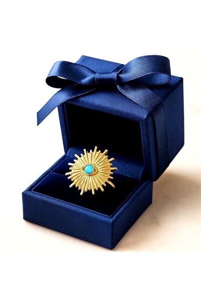 Luxiva خاتم فولاذي على شكل الشمس مزين بتفاصيل اللؤلؤ الملون