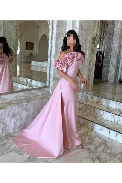 zourina فستان سهره نسائي خامة الكريب لون وردي