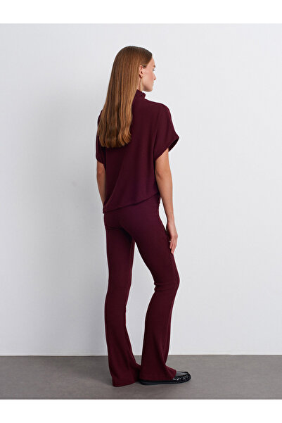 Dilvin 71910 Yüksek Bel Örme Pantolon-Bordo
