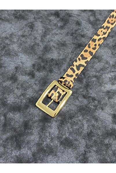 Kemerix Women's Leopard Detailed Gold Buckle Belt