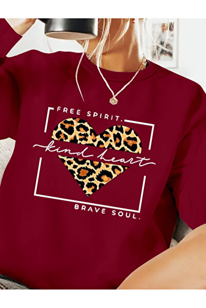 Moda Ebrar Women's Long Sleeve Crew Neck Print Viscose Two Thread Blouse