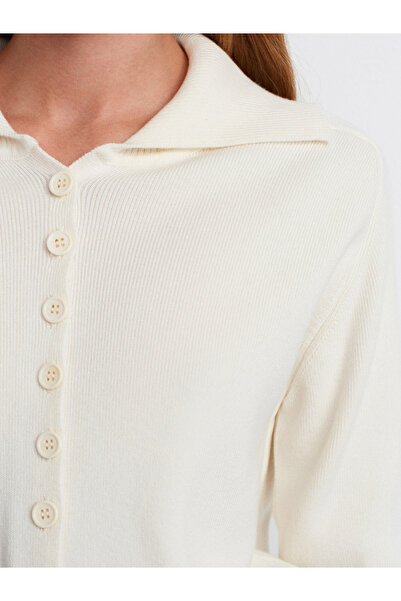 Dilvin 10816 Wool Blend Buttoned Knit Sweater-Ecru