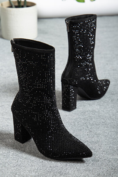 Mc vay Shoes Γυναικείες μπότες και μπότες με φερμουάρ στο πίσω μέρος από σουέτ πέτρα με κομψό τακούνι