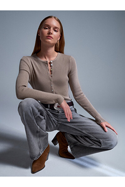 Dilvin 72056 100% Cotton High Waist Wide Leg Jean-Anthracite