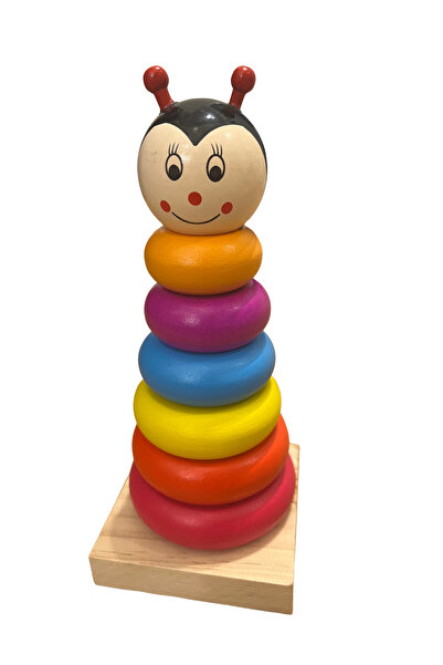 OEM Joc educativ de stivuit din lemn Furnică cu 6 inele colorate, pentru copii
