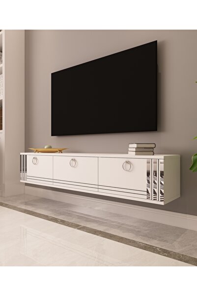 morepp Hari Tv Ünitesi Duvara Monte Gümüş | Beyaz - Beyaz