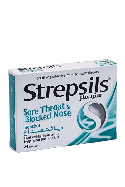 STREPSİLS lozenges to relieve sore throat and stuffy nose with mint - 24 lozenges