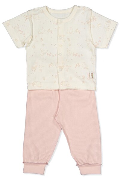 Bebetto بيجامة صغيرة من قماش الإنترلوك العضوي (من مزرعة عضوية) بدون جوارب (باللون الوردي المجفف)