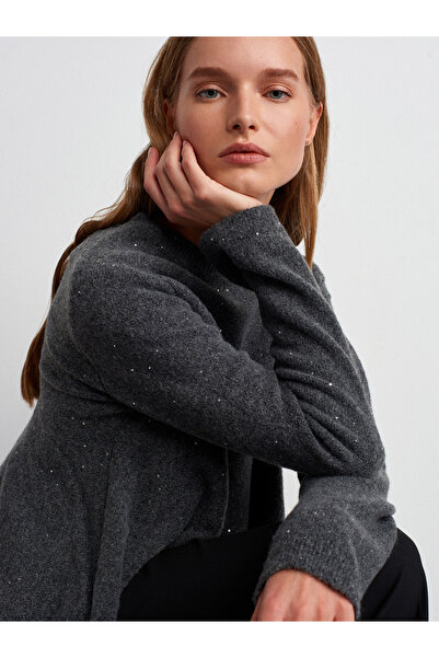 Dilvin 10832 Peplum Glitter Knit Sweater-Smoked