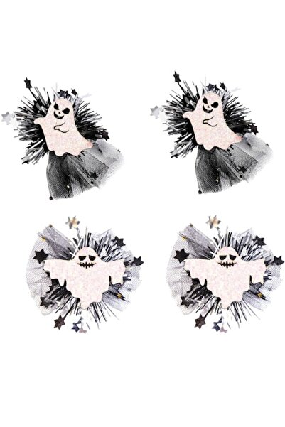 DELPI - Set 4 x Ghost Hair Clips, Glitter and Mesh, for Halloween, Themed Par...