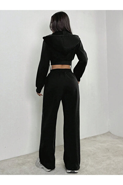 S&A DESIGN Women's Wide-Leg Winter 2-Thread Ribbed Thick Fleece-Lined Combed Cotton Fabric Sweatpants