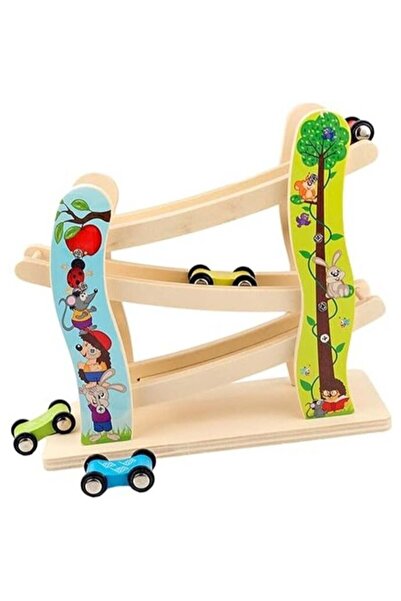 Mirfa مسار سباق خشبي منحدر مع 4 سيارات صغيرة