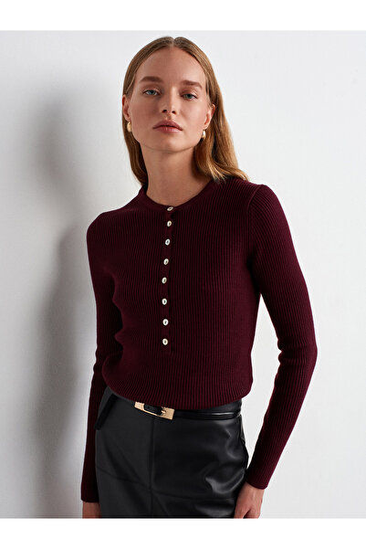 Dilvin 10819 Wool Blend Thin Knitwear-Burgundy M.